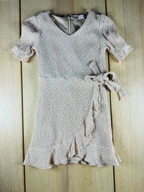 GB girls Beige and White Ruffle Wrap Dress